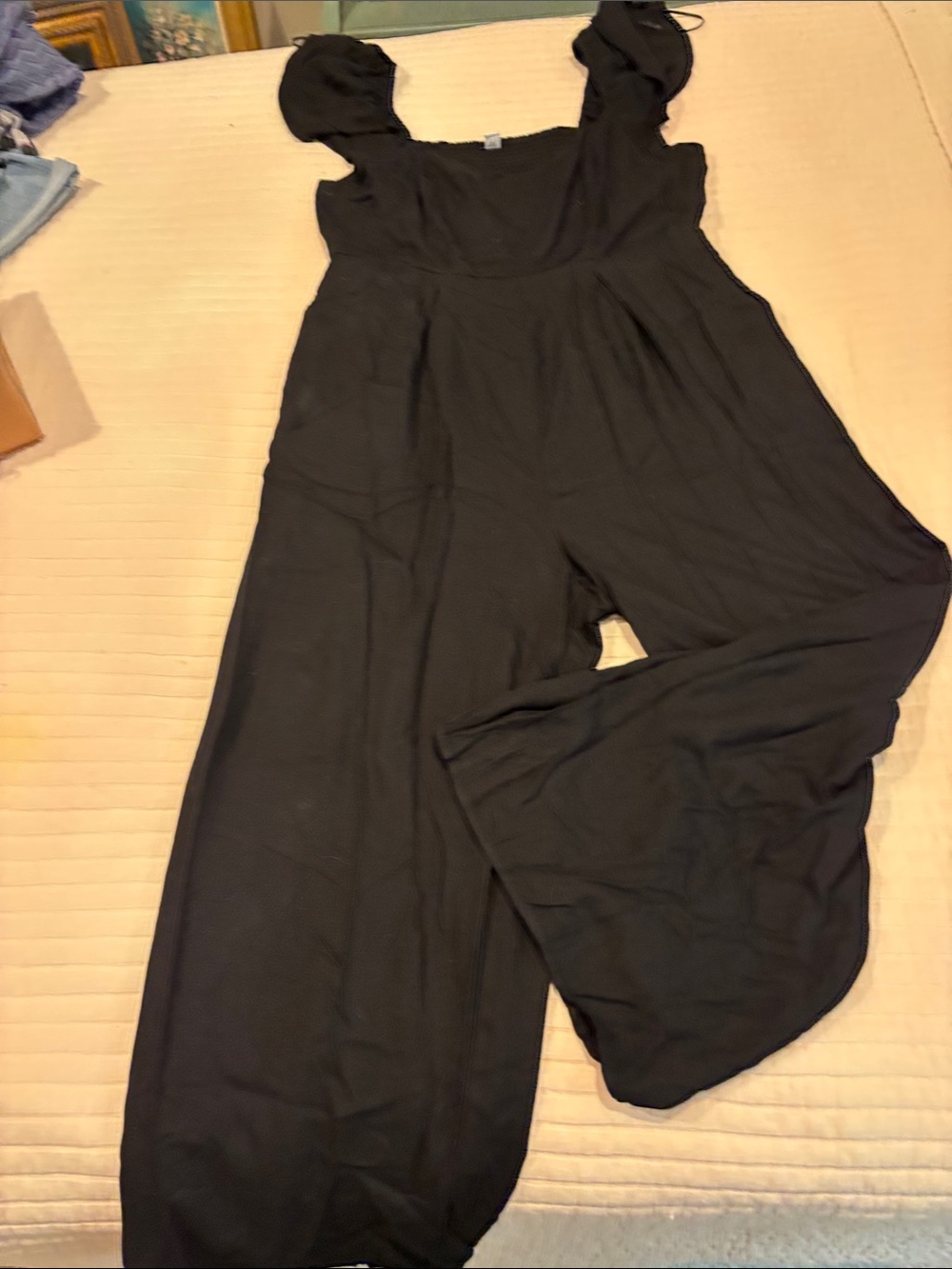 Old Navy Black Wide-Leg Jumpsuit with Flutter Sleeves and elastic back